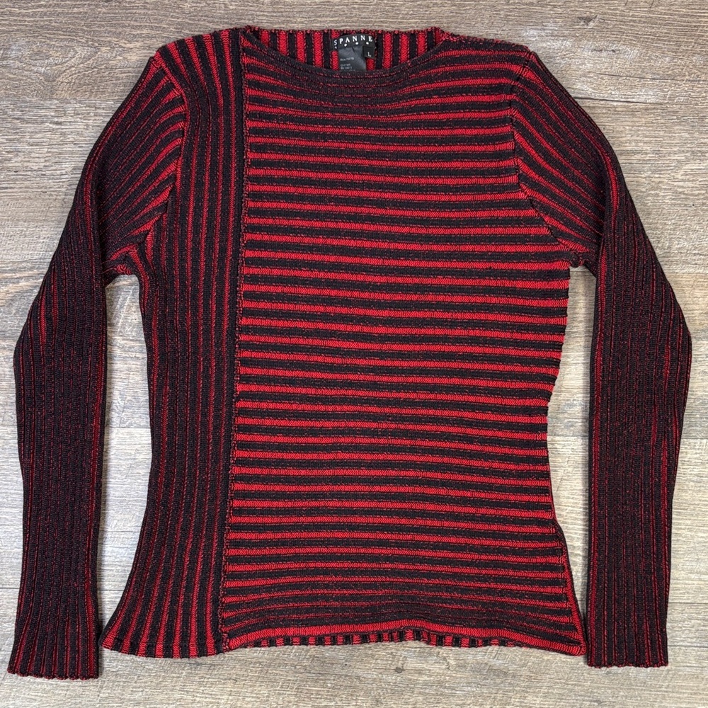 Spanner Red & Black Ribbed Stripe Sweater – Size Large